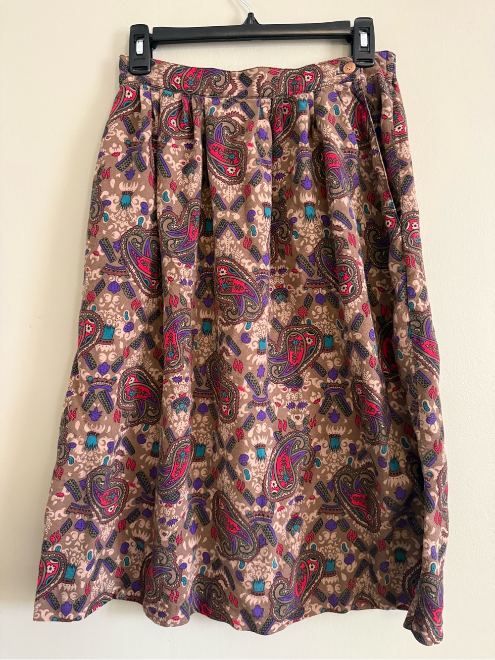 Sag Harbor Vintage Paisley Midi Skirt Tan Brown Purple Teal Pink Size 14
